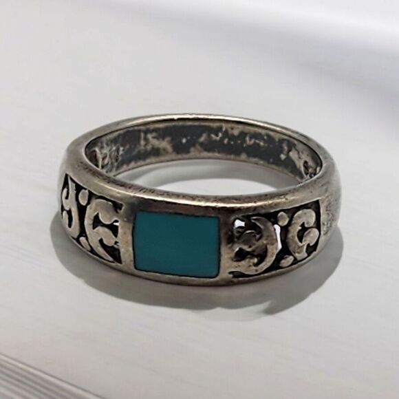 Marsala Sterling Silver Turquoise Enamel Ring (6.5) - Picture 1 of 9